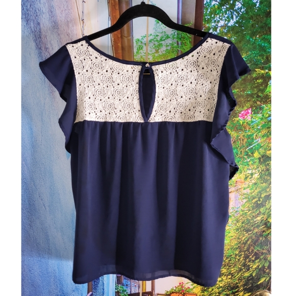 Peach Love California - Navy Blue Sheer Top - Picture 2 of 4
